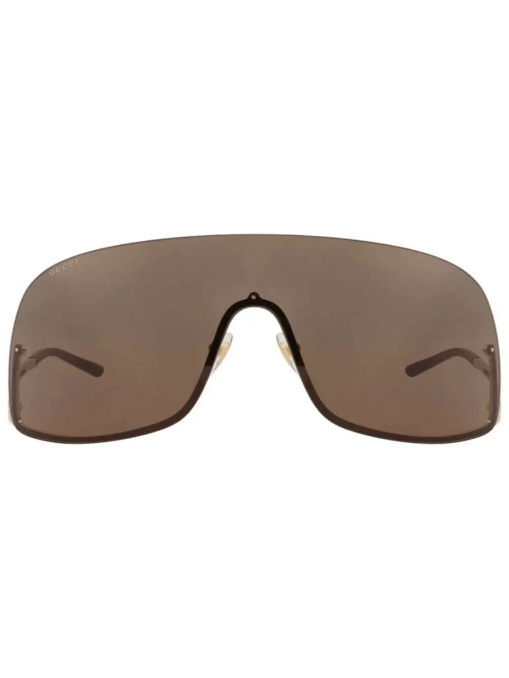 New Gucci Women's Sunglasses Shield Wrap Metal Frame Unisex Gold Gold Brown